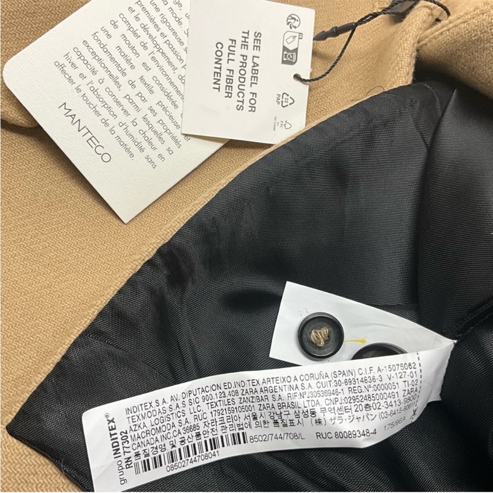 ZARA Premium Monteco Camel Wool Blend Coat Size L Quiet Luxury - Picture 8 of 9
